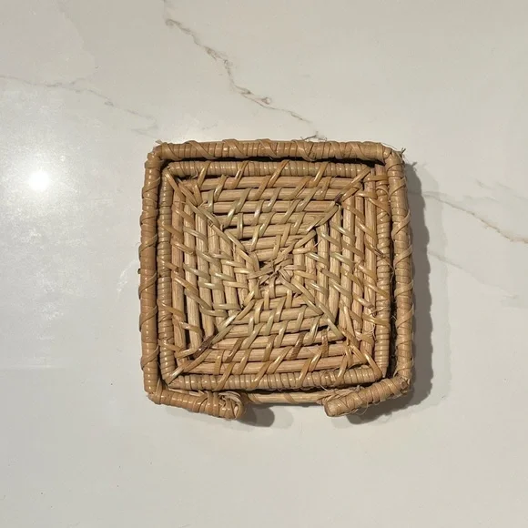 Vintage woven/rattan S/3 coasters & holder - Picture 4 of 7